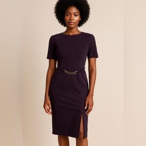 Victoria Stephens Purple Short Sleeve Midi Dress with Belt Detail Size 10